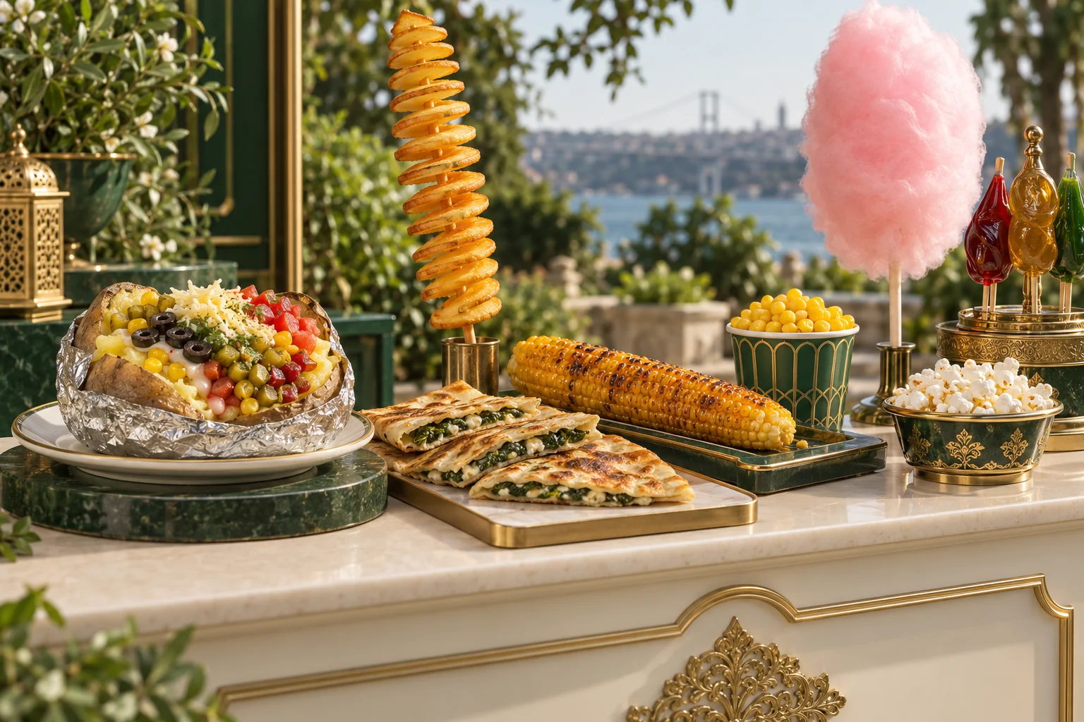 Festival yemek istasyonunda kumpir, gözleme ve mısır ikramları